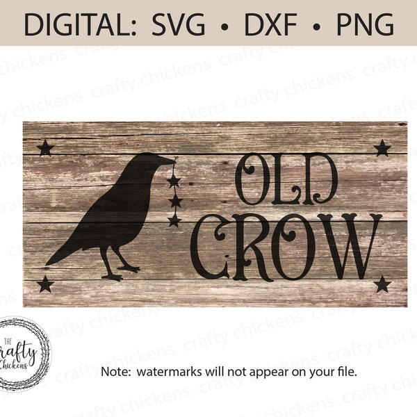 Old Crow SVG DXF PNG file / digital & laser cut files / Cricut Silhouette Glowforge cnc / primitive / rustic / country / stars