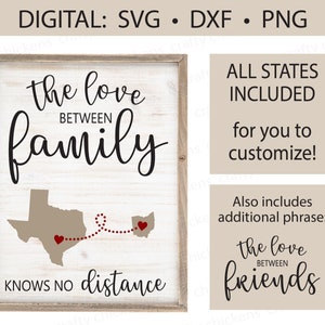 Staten SVG / De liefde tussen familie kent geen afstand / Digitaal snijbestand / Cricut / Silhouet / Glowforge / hart / militaire familie / DIY