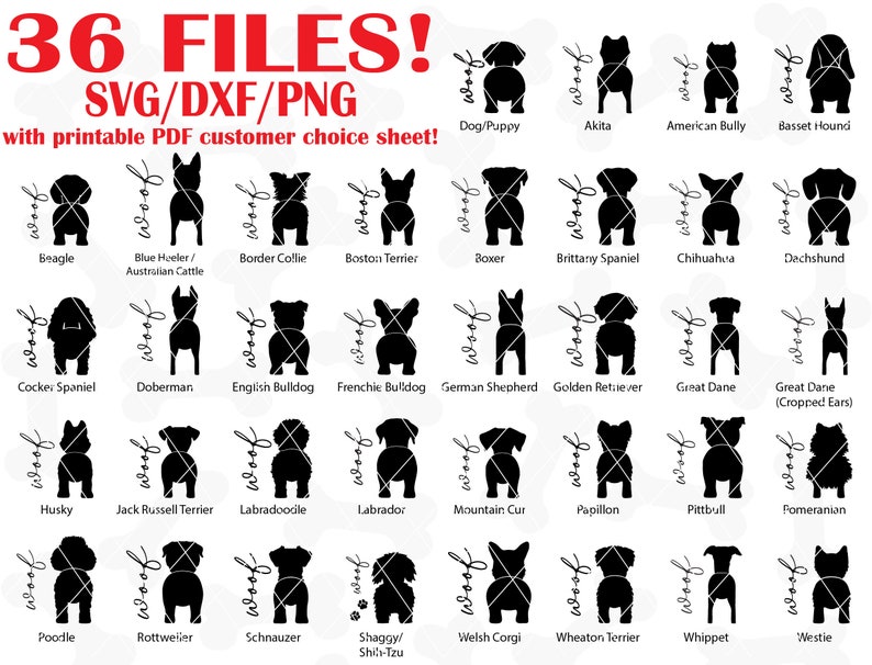 Download 36 Dog SVG Bundle w/ Printable PDF Customer Choice Sheet ...