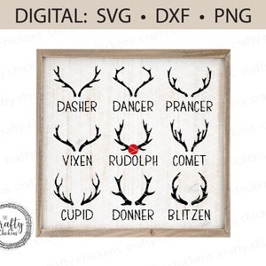 Corna di renna e nomi SVG DXF PNG / file di taglio digitale / file di taglio laser / Cricut / Silhouette / Glowforge / cnc / Natale
