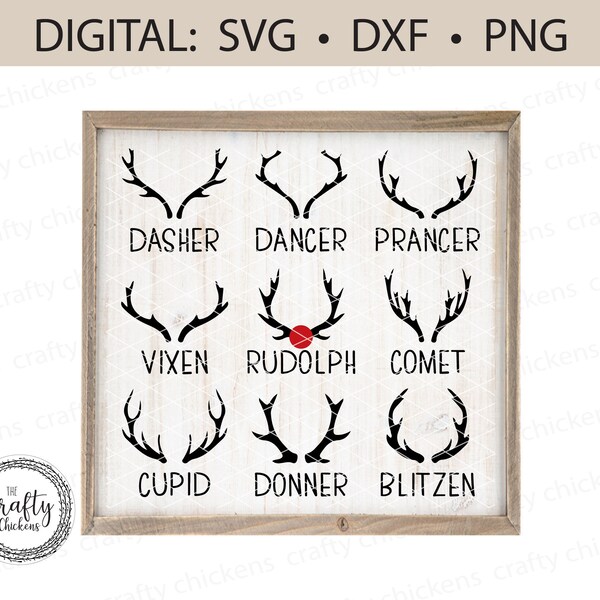 Reindeer antlers and names SVG DXF PNG / digital cut file / laser cut file / Cricut / Silhouette / Glowforge / cnc / Christmas