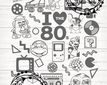 Digital File I love 80s throwback retro images collage 1980 graphics SVG PNG JPeg  jpg Cricut silhouette vinyl cutter games video toys movie