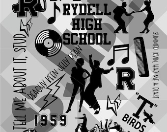 Digital download inspired by Grease collage single layer image cut file SVG JPeg Jpg PNG Silhouette  Movie Musical 1950s Sandy Danny Rydell