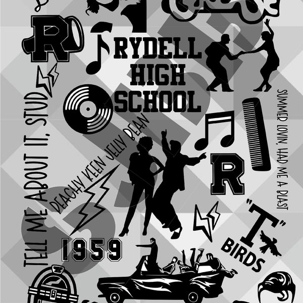 Digital download inspired by Grease collage single layer image cut file SVG JPeg Jpg PNG Silhouette  Movie Musical 1950s Sandy Danny Rydell