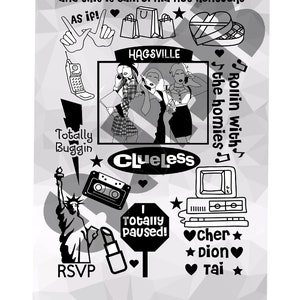 Digitale download geïnspireerd door Clueless filmcollage enkellaags afbeelding gesneden bestand SVG JPeg Jpg PNG Silhouette Movie jaren 90 tienerkomedie Cher Dion