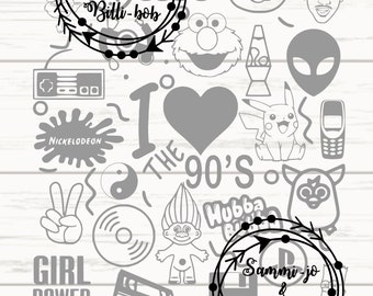 Digital File I love 90s throwback retro images collage 1990s graphics SVG PNG JPeg jpg Cricut silhouette  vinyl cutter Toys Film Game Movie
