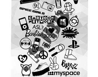 Digital File download I love 2000s 00s images collage graphics SVG PNG JPeg  jpg Cricut silhouette vinyl cutter games video toys movie