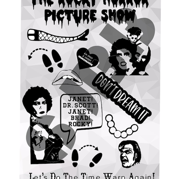 Digital download inspired by Rocky Horror Show collage single layer image cut file SVG JPeg Jpg PNG Silhouette  Movie Musical