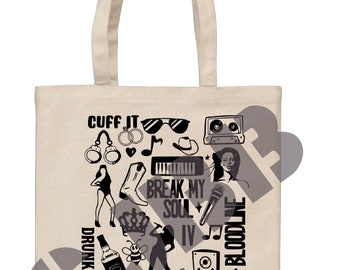 Natural long handled Tote bag Shopper inspired by Beyonce Musician Reusable renaissance Tour queen bey shopping bag