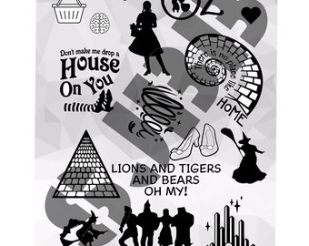 Digital downloadinspired by wizard of oz movie inspired collage single layer image cut file SVG JPeg Jpg PNG Silhouette  Classic Movie