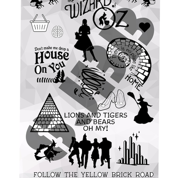 Digital downloadinspired by wizard of oz movie inspired collage single layer image cut file SVG JPeg Jpg PNG Silhouette  Classic Movie