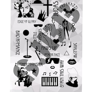 Digitaler download ins[pired von Lady Gaga Einschichtige Schnittdatei SVG JPeg Jpg PNG Silhouette Konzert Musiker kleine Monster
