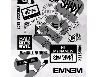 Digital download Eminem inspired collage single layer image cut file SVG JPeg Jpg PNG Silhouette musician Singer rapper slim shady
