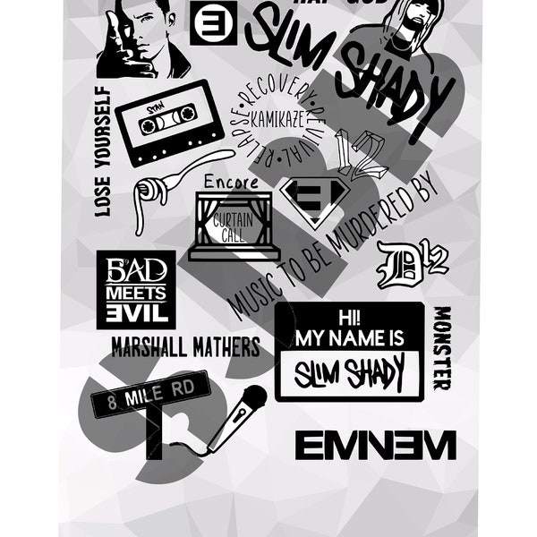 Digital download Eminem inspired collage single layer image cut file SVG JPeg Jpg PNG Silhouette musician Singer rapper slim shady