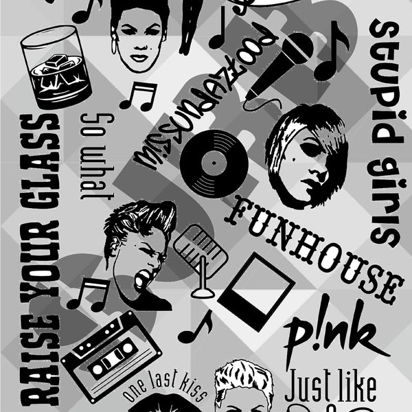 Téléchargement numérique inspiré du collage simple couche Pink P! nk image coupe fichier SVG JPeg Jpg PNG Silhouette chanteur musicien de concert