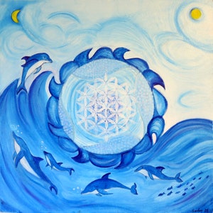 Original oil painting dolphins and sea, dolphin energy, original painting direct from the artist