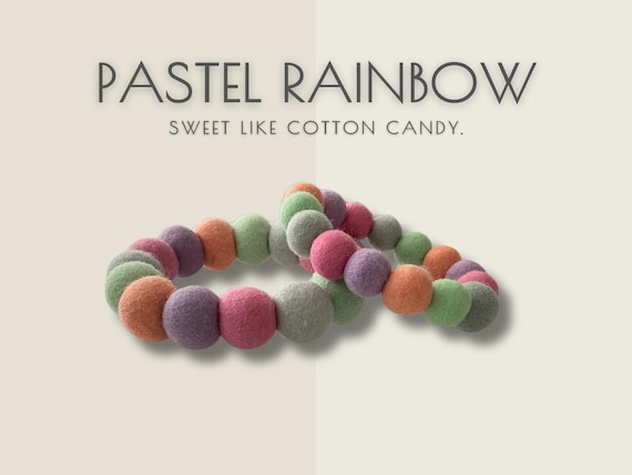 Pastel Rainbow Wool Felt Pompom Dog Necklace: Handmade Pet Jewelry