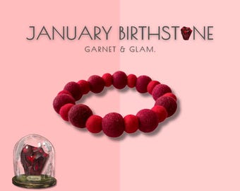 Collier pour animal de compagnie avec pierre de naissance de janvier – Grenat et glamour | d'anniversaire pour chien | Col à pompons rouge