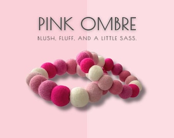 Collier pour chien en laine rose ombré avec pompons : collier pour animal de compagnie fait main