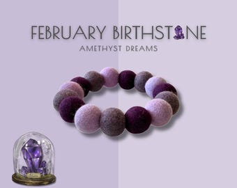Collier pour animal de compagnie avec pierre de naissance de février – Rêve d'améthyste | d'anniversaire pour chien | Col à pompons violet