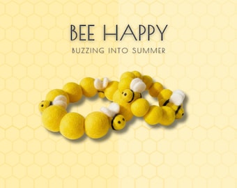 Collier pour chien bourdon | Col à pompons jaune fait main | Bijoux pour animaux de compagnie