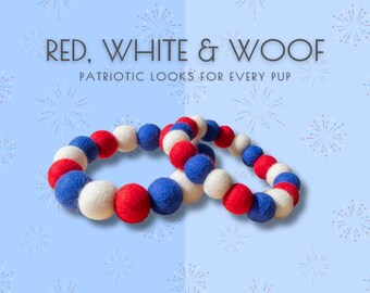 Collier pour chien du 4 juillet - Accessoire pour animal de compagnie à pompons rouge blanc bleu