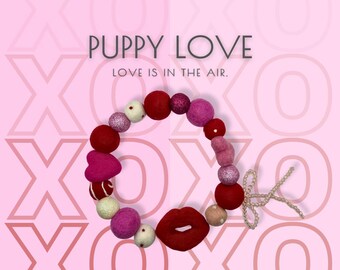 Collier pour animal de compagnie pour la Saint-Valentin | Cravates Girly pour chien | Col à pompons rose, rouge et blanc