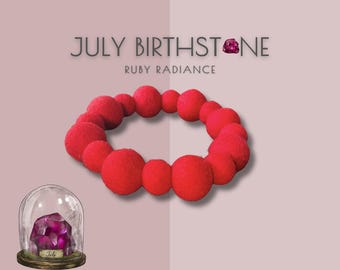 Collier pour animal de compagnie avec pierre de naissance de juillet – Éclat rubis | d'anniversaire pour chien | Col à pompons rouge
