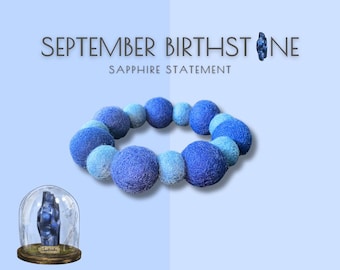 Collier pour animal de compagnie avec pierre de naissance de septembre – Saphir | Collier d'anniversaire pour chien | Collier à pompon bleu