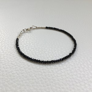 Black Spinel Bracelet, Black Gemstone Jewelry, Dainty Gemstone Jewelry, Stacking Bracelet, Gift For Her