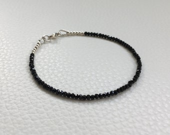 Black Spinel Bracelet, Black Gemstone Jewelry, Dainty Gemstone Jewelry, Stacking Bracelet, Gift For Her