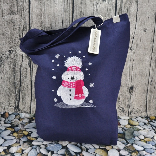 Bestickte Tasche Schneemann Flocke Segeltuch Canvas