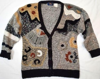 Vintage 20 Ans by Mariea Kim Wool Blend Mixed Media Cardigan M/L
