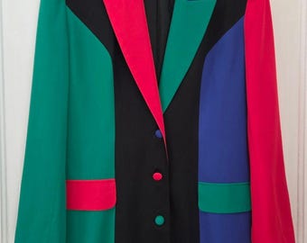Vintage 1990s Boutique Europa Black Primary Color Block Blazer 10