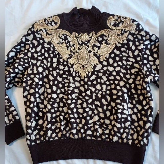 St. John Embellished Animal Print Crewneck Sweate… - image 1