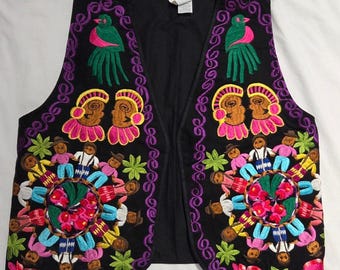 Guatemalan Handmade Embroidered Art To Wear Vest L