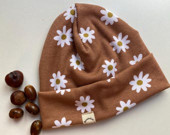 Beanie Mütze Kinder Baby Herbst Mädchen Damen Mütze Beanie Mütze Blumen Blümchen Herbst florales Design Rib Jersey Herbst Mütze Kinder Blume