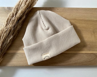 Gorro infantil para meninas, gorro feminino, gorro para meninas, gorro bege para bebê, gorro infantil bege em malha canelada, gorro estilo hipster para meninas, outono