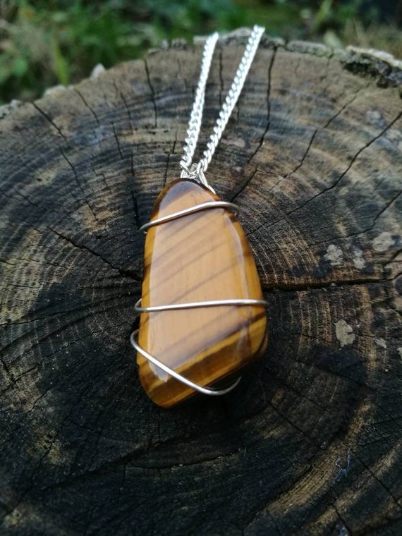 Tigers Eye Necklace Wire Wrapped Tigers Eye Pendant Solar Plexus Chakra Necklace Metaphysical Crystal Necklace Boho Hippie Gifts
