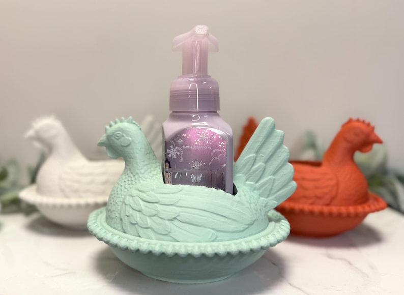 Tvålhållare för handtvål av höna, skummande handtvålsställ för lantlig stil, badrums- eller köksdekor för kyckling, 3D-utskriven bild 1