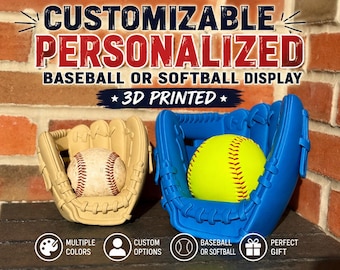 Custom Baseball or Softball Display Glove | Ball Holder Display Stand | Sports Room Decor | Baseball Gift | Softball Gift | Personalized 3d