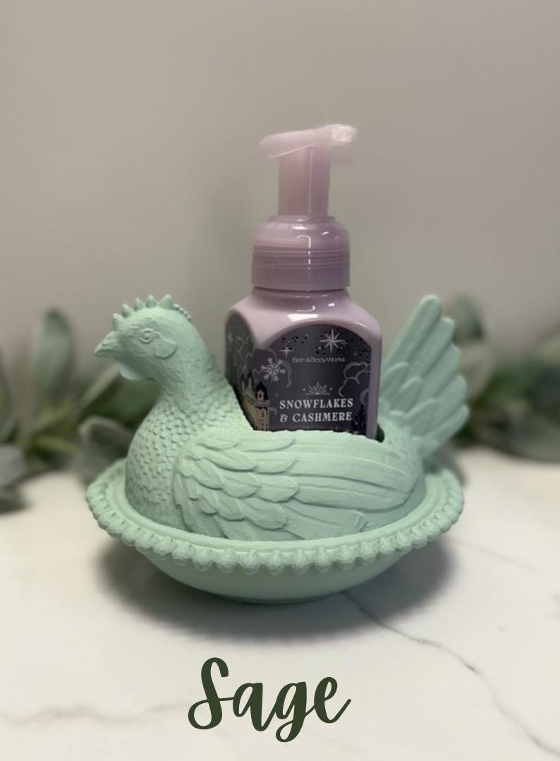 Tvålhållare för handtvål av höna, skummande handtvålsställ för lantlig stil, badrums- eller köksdekor för kyckling, 3D-utskriven Sage