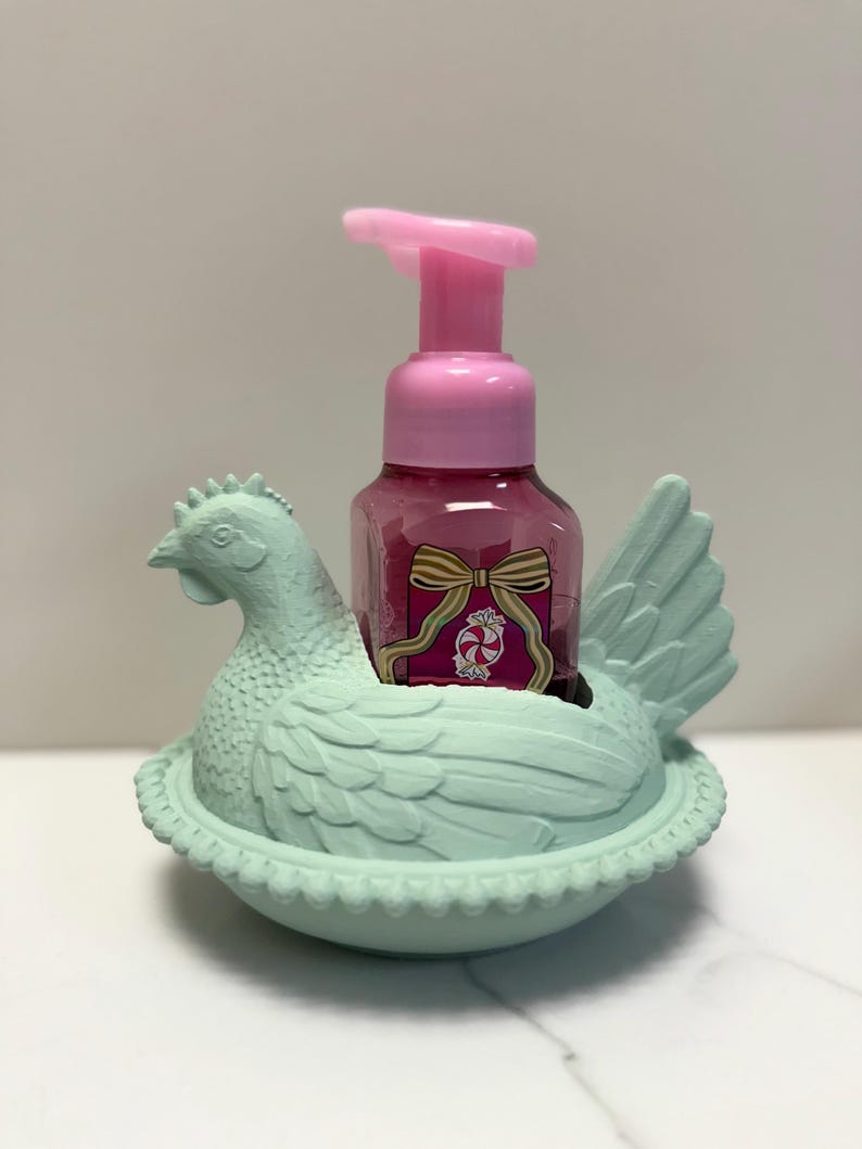 Tvålhållare för handtvål av höna, skummande handtvålsställ för lantlig stil, badrums- eller köksdekor för kyckling, 3D-utskriven bild 6