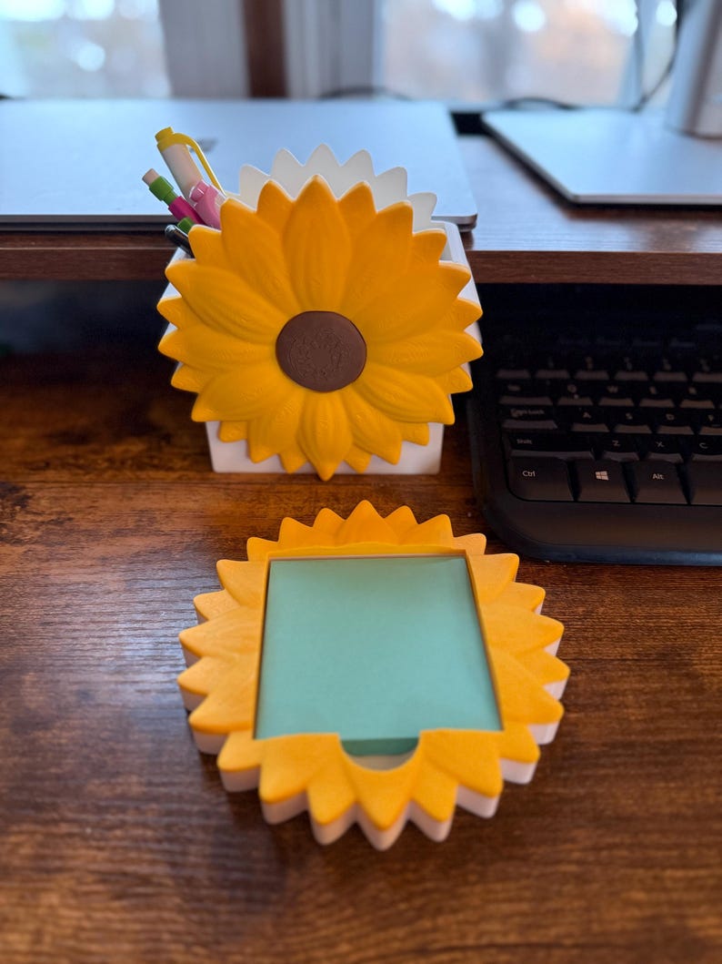 Sunflower Desk Organizer Set | 3D Printed Pen Holder & Sticky Note ...