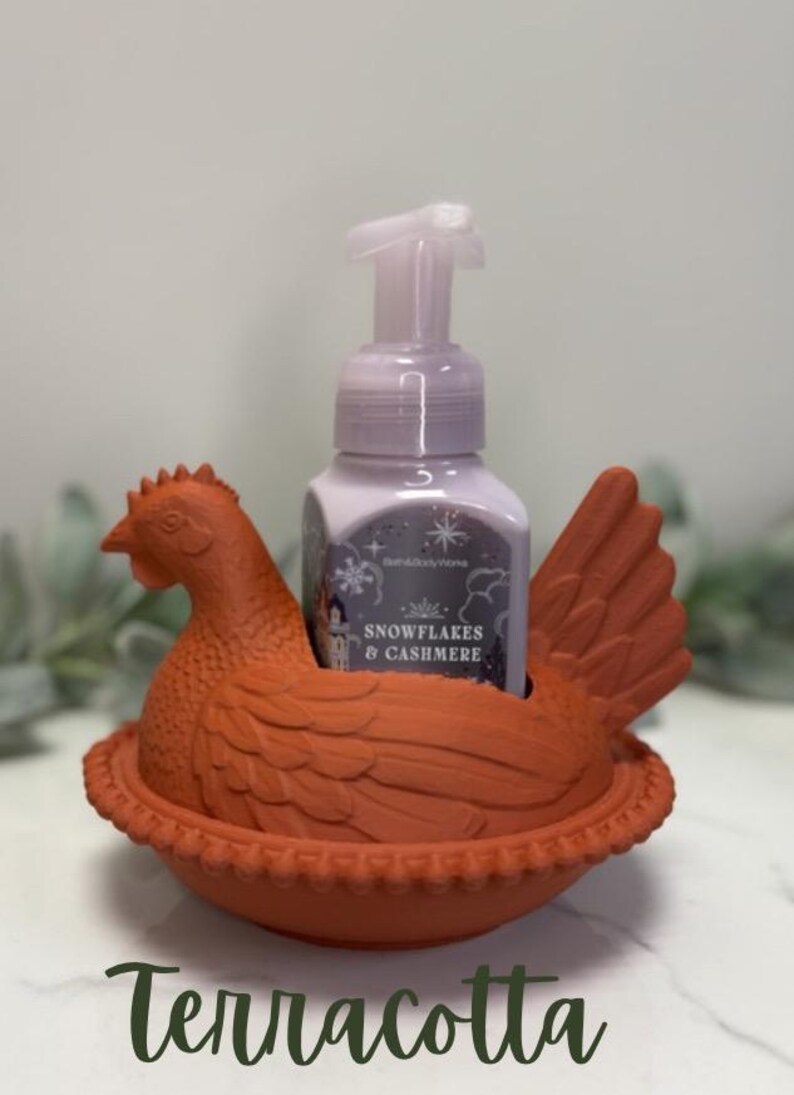 Tvålhållare för handtvål av höna, skummande handtvålsställ för lantlig stil, badrums- eller köksdekor för kyckling, 3D-utskriven Terracotta