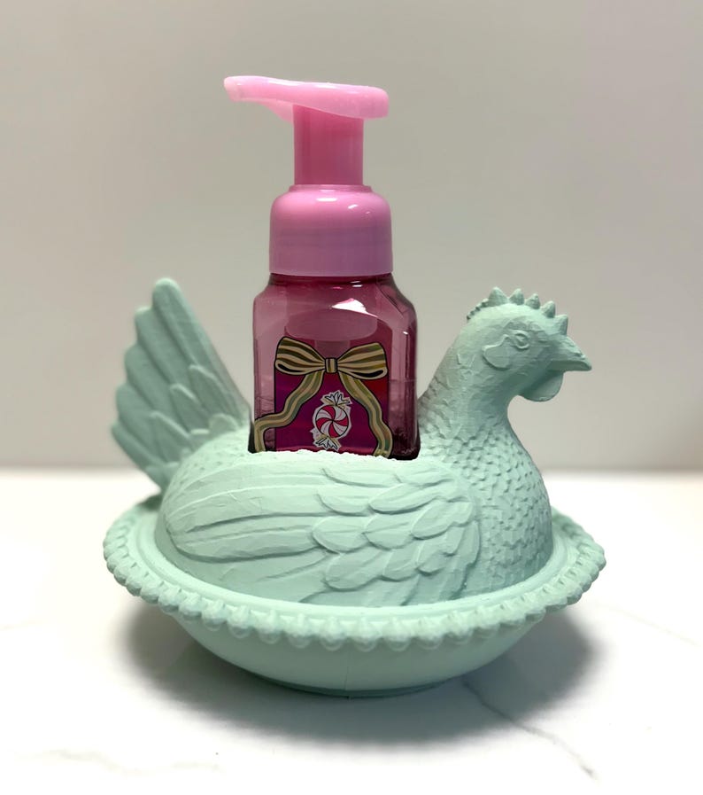 Tvålhållare för handtvål av höna, skummande handtvålsställ för lantlig stil, badrums- eller köksdekor för kyckling, 3D-utskriven bild 8