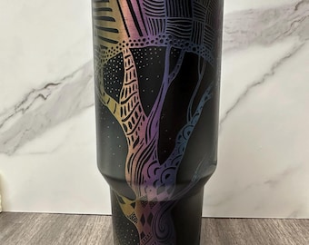 Tree of Life Black Rainbow Laser Engraved 40oz Tumbler – Symbolic Stainless Steel Travel Cup