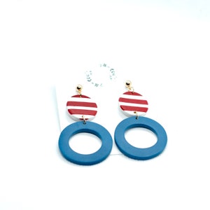 Polymer Clay Earrings | July 4th Earrings | Patriotic Clay Earrings | Red White and Blue Earrings | America Earrings | Striped Earrings
