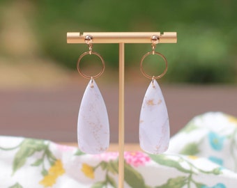 White Clay Earrings  |  Polymer Clay Earrings  |  Bride Clay Earrings  |  Neutral Earrings  |  Marble Earrings  |  Statement Earrings