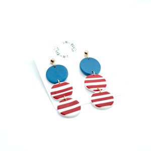 Polymer Clay Earrings | July 4th Earrings | Patriotic Clay Earrings | Red White and Blue Earrings | America Earrings | Striped Earrings